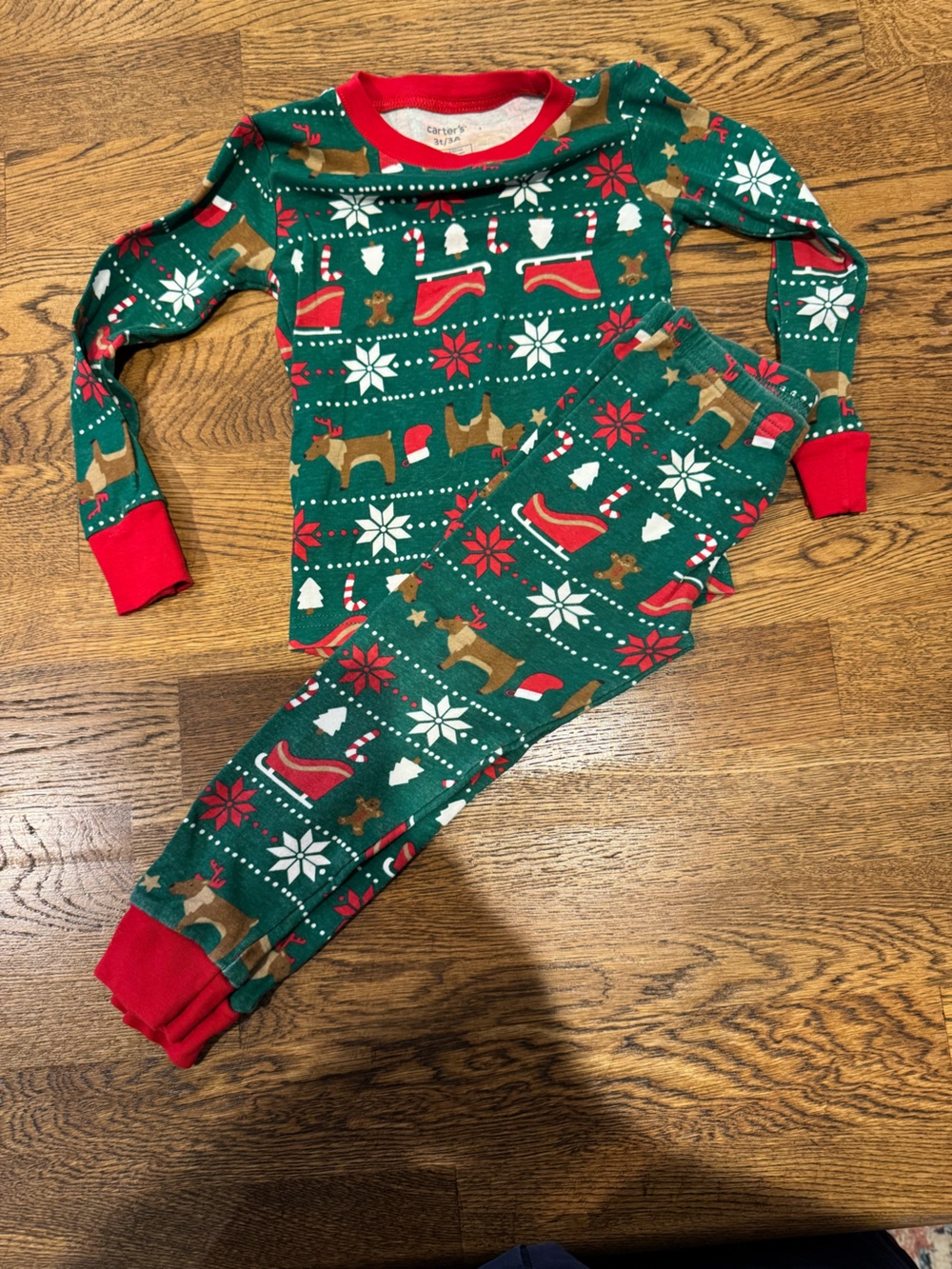 Carter's Green Holiday Pajama Top with Red Trim
